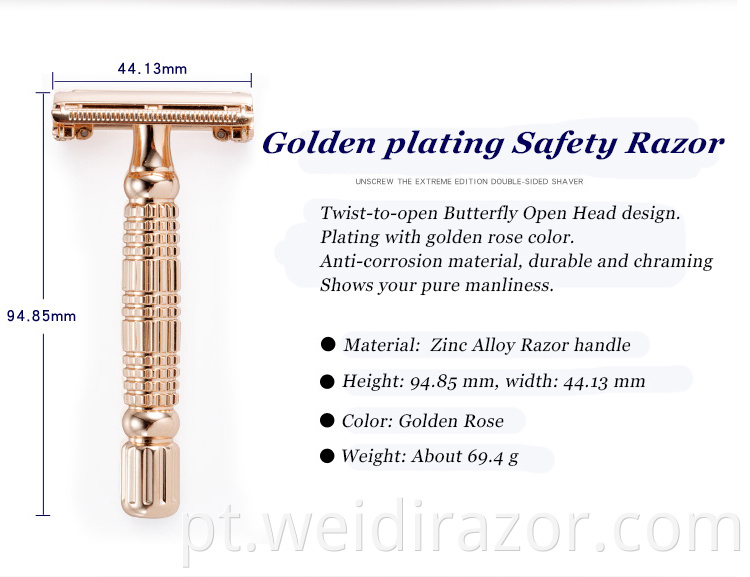 Lâmina de barbear manual de metal com cartucho de lâmina de borda dupla de aço inoxidável de uma peça grátis